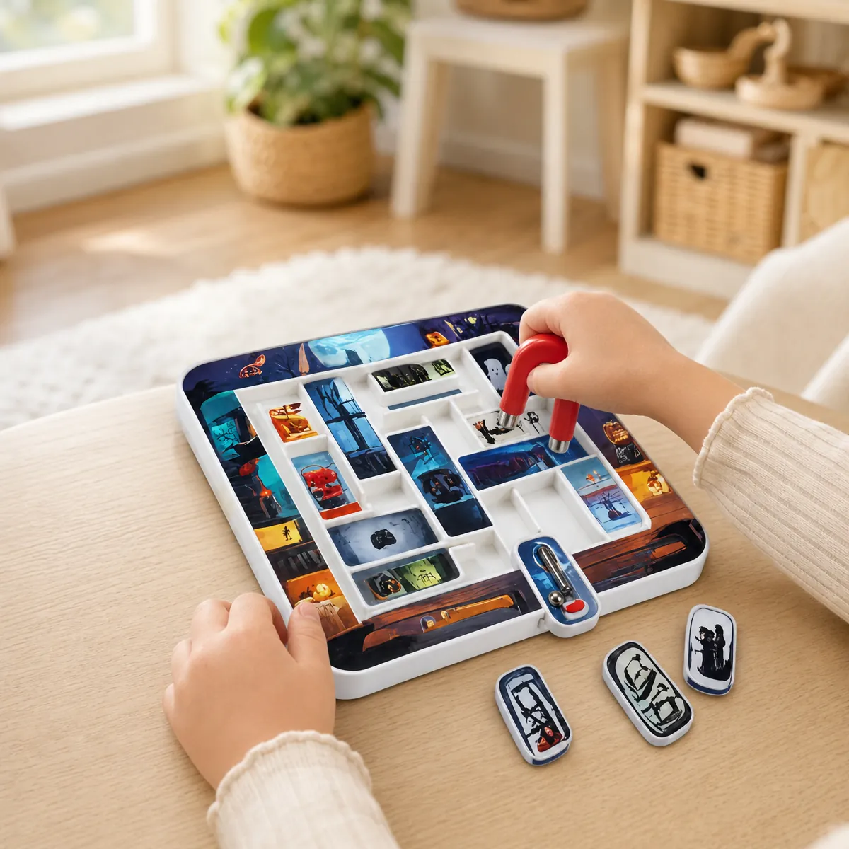 Halloween Magnetic Card Game — being played with
