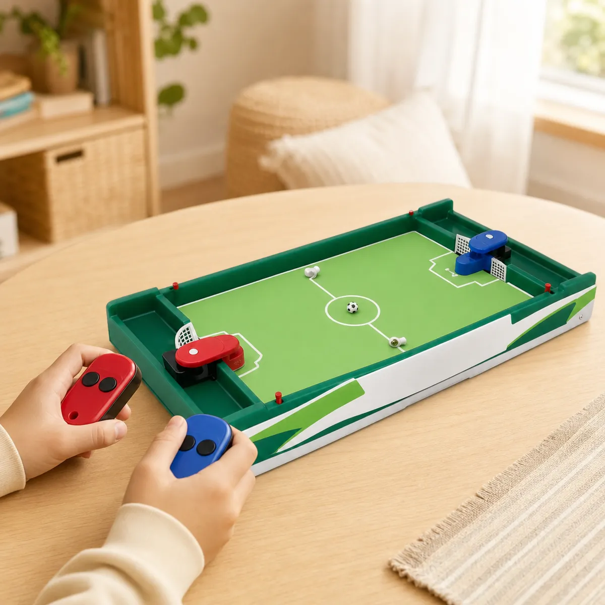 Remote-Control Tabletop Soccer Game — being played with