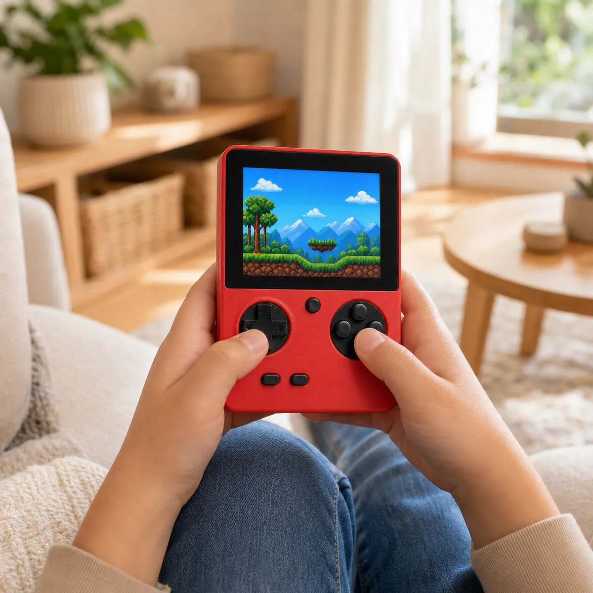 500-in-1 Handheld Game Console — being played with