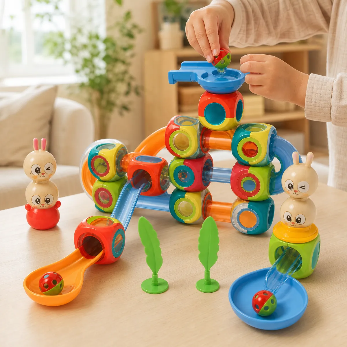 DIY Ball Track Building Blocks · ZA-643 — being played with