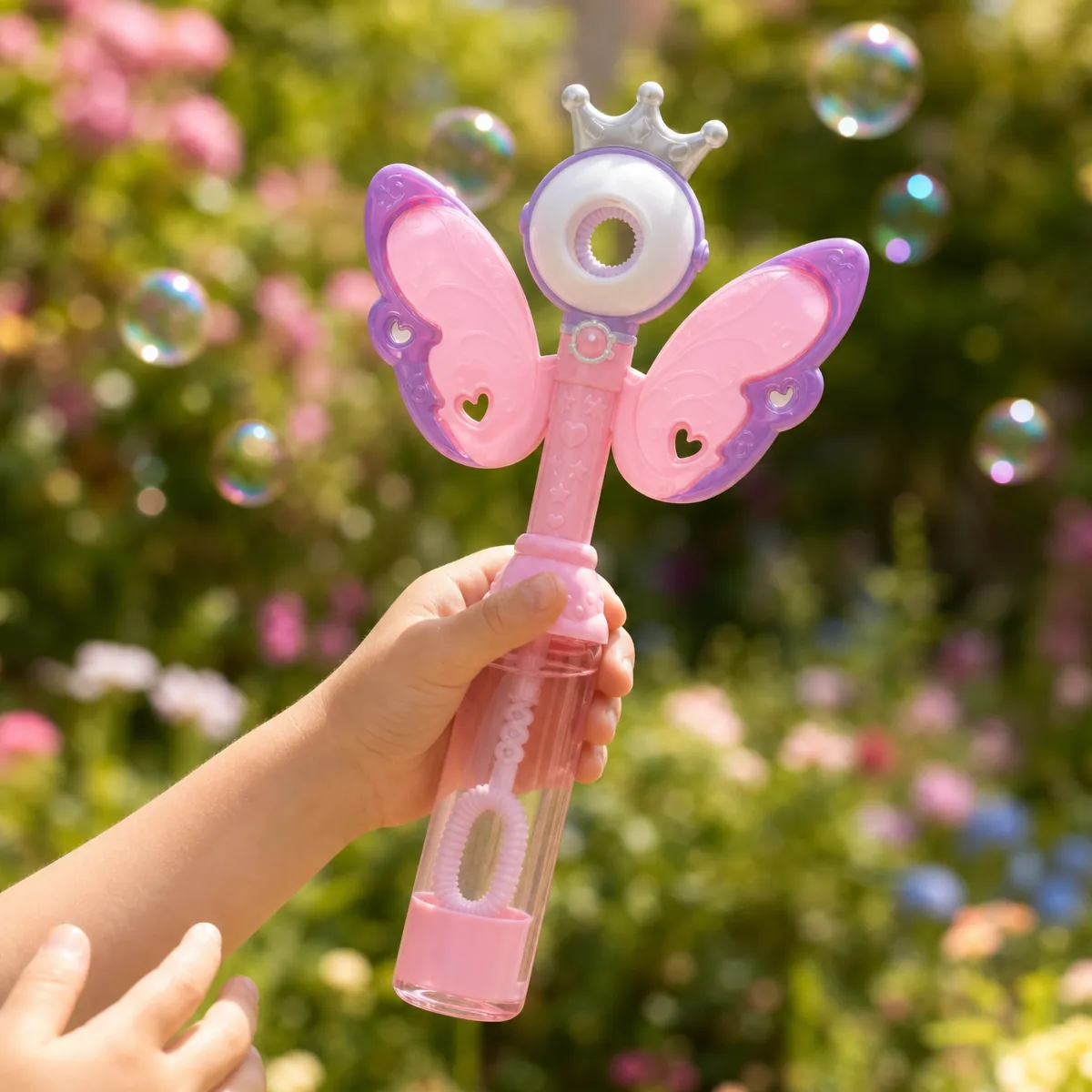 Crown Bubble Wand — being played with