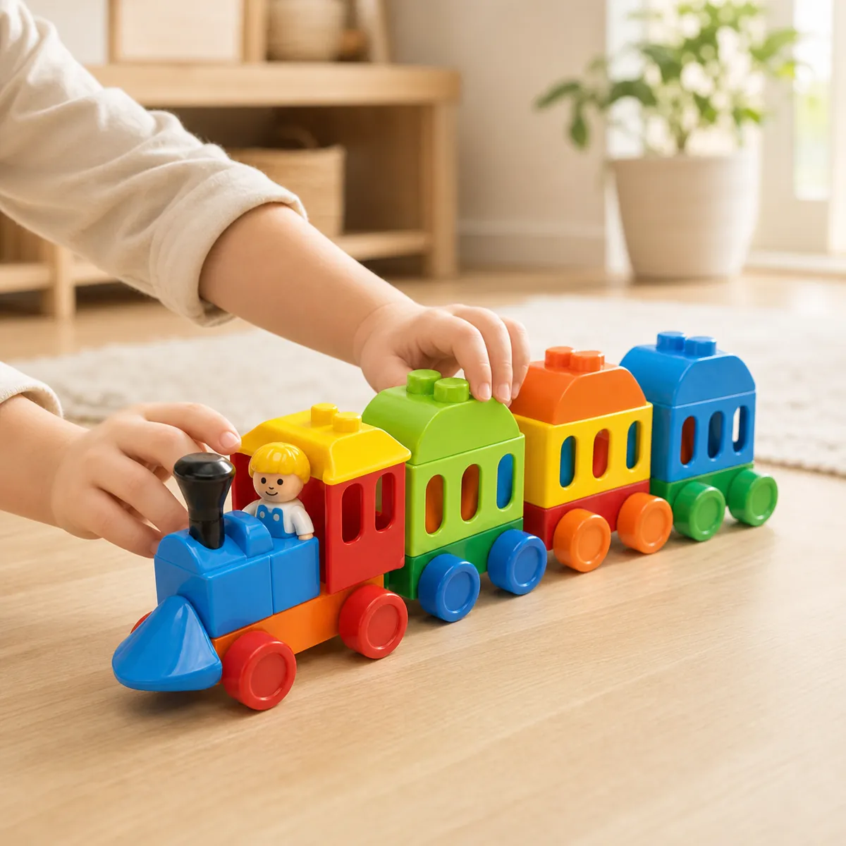 Train & Rocket Building Blocks — being played with